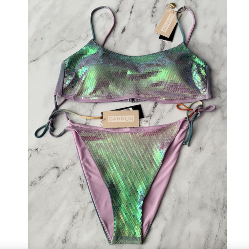 Gianni Bini x Dannijo Nwt Sequin Frankie Top & Jayla Bottom Bikini Set XL